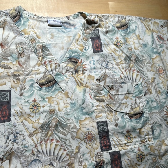 S.C.R.U.B.S. Tan Mythology Mermaid Patterned Scrub Top - Picture 2 of 5